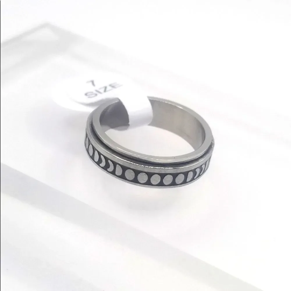 Silver Stainless Steel Fidget Spinner Ring Size 5